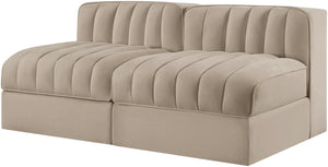 Meridian Furniture Rummi Channel Tufted Modular Loveseat in Stain Resistant Performance Velvet for Modern Living Beige 58 inches 660Beige-S58