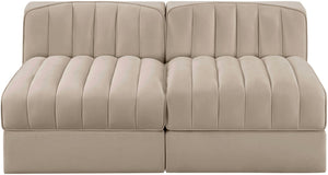 Meridian Furniture Rummi Channel Tufted Modular Loveseat in Stain Resistant Performance Velvet for Modern Living Beige 58 inches 660Beige-S58