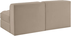 Meridian Furniture Rummi Channel Tufted Modular Loveseat in Stain Resistant Performance Velvet for Modern Living Beige 58 inches 660Beige-S58