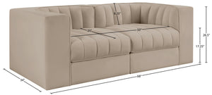 Meridian Furniture Rummi Channel Tufted Modular Loveseat in Stain Resistant Performance Velvet for Modern Living Beige 68 inches 660Beige-S68