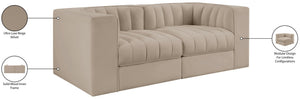 Meridian Furniture Rummi Channel Tufted Modular Loveseat in Stain Resistant Performance Velvet for Modern Living Beige 68 inches 660Beige-S68