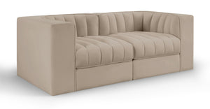 Meridian Furniture Rummi Channel Tufted Modular Loveseat in Stain Resistant Performance Velvet for Modern Living Beige 68 inches 660Beige-S68