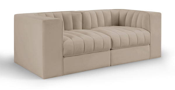 Meridian Furniture Rummi Channel Tufted Modular Loveseat in Stain Resistant Performance Velvet for Modern Living Beige 68 inches 660Beige-S68