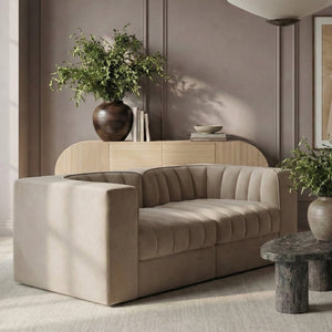 Meridian Furniture Rummi Channel Tufted Modular Loveseat in Stain Resistant Performance Velvet for Modern Living Beige 68 inches 660Beige-S68