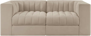 Meridian Furniture Rummi Channel Tufted Modular Loveseat in Stain Resistant Performance Velvet for Modern Living Beige 68 inches 660Beige-S68