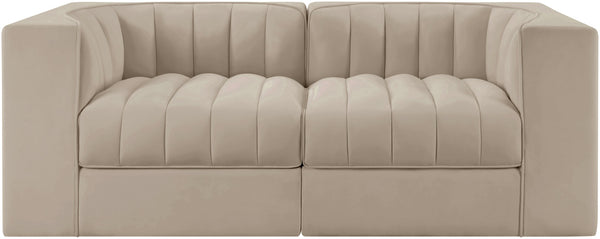 Meridian Furniture Rummi Channel Tufted Modular Loveseat in Stain Resistant Performance Velvet for Modern Living Beige 68 inches 660Beige-S68