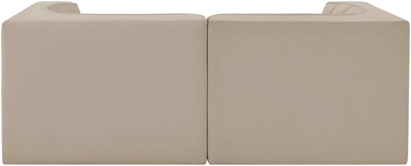 Meridian Furniture Rummi Channel Tufted Modular Loveseat in Stain Resistant Performance Velvet for Modern Living Beige 68 inches 660Beige-S68