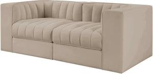 Meridian Furniture Rummi Channel Tufted Modular Loveseat in Stain Resistant Performance Velvet for Modern Living Beige 68 inches 660Beige-S68