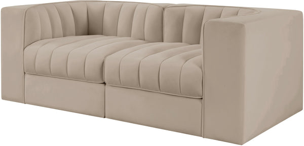 Meridian Furniture Rummi Channel Tufted Modular Loveseat in Stain Resistant Performance Velvet for Modern Living Beige 68 inches 660Beige-S68