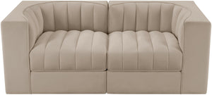 Meridian Furniture Rummi Channel Tufted Modular Loveseat in Stain Resistant Performance Velvet for Modern Living Beige 68 inches 660Beige-S68