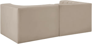 Meridian Furniture Rummi Channel Tufted Modular Loveseat in Stain Resistant Performance Velvet for Modern Living Beige 68 inches 660Beige-S68