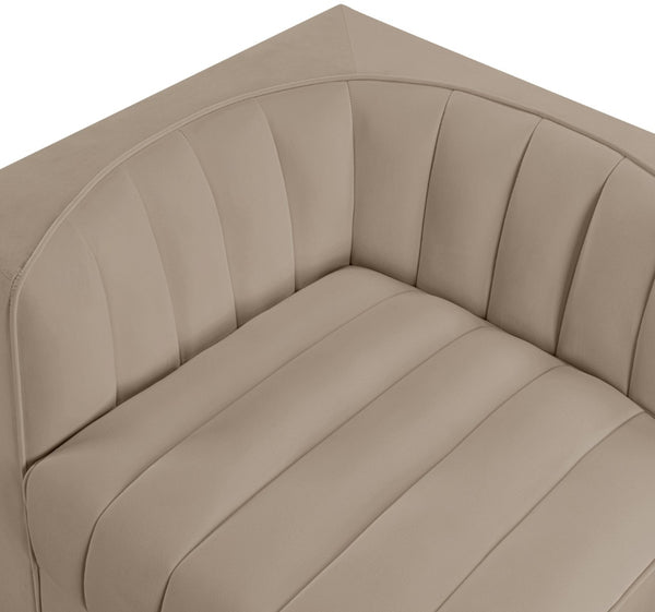 Meridian Furniture Rummi Channel Tufted Modular Loveseat in Stain Resistant Performance Velvet for Modern Living Beige 68 inches 660Beige-S68