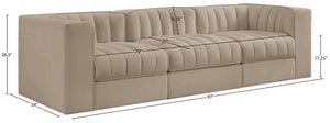 Meridian Furniture Rummi Channel Tufted Beige Velvet Modular Sofa with Stain Resistant Performance Fabric 660Beige-S97