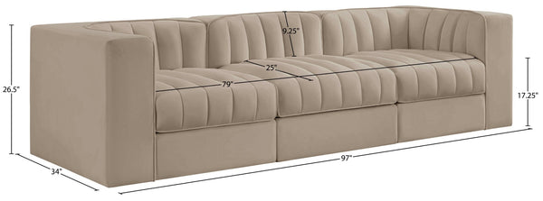Meridian Furniture Rummi Channel Tufted Beige Velvet Modular Sofa with Stain Resistant Performance Fabric 660Beige-S97
