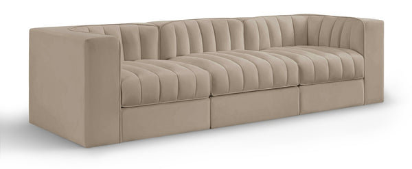 Meridian Furniture Rummi Channel Tufted Beige Velvet Modular Sofa with Stain Resistant Performance Fabric 660Beige-S97