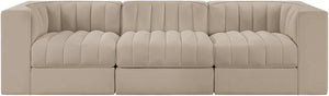 Meridian Furniture Rummi Channel Tufted Beige Velvet Modular Sofa with Stain Resistant Performance Fabric 660Beige-S97