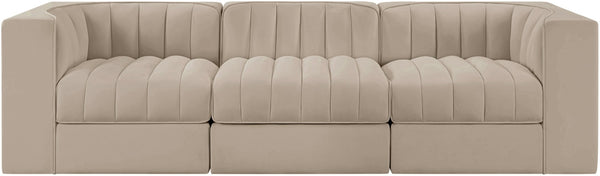 Meridian Furniture Rummi Channel Tufted Beige Velvet Modular Sofa with Stain Resistant Performance Fabric 660Beige-S97