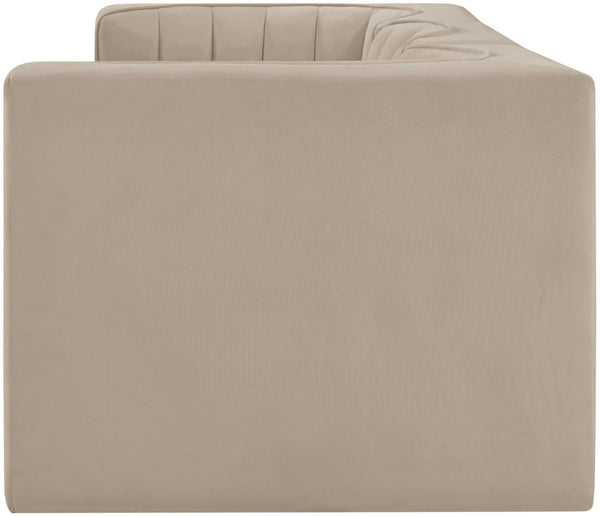 Meridian Furniture Rummi Channel Tufted Beige Velvet Modular Sofa with Stain Resistant Performance Fabric 660Beige-S97