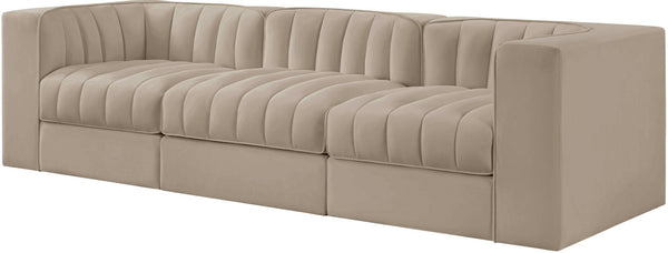 Meridian Furniture Rummi Channel Tufted Beige Velvet Modular Sofa with Stain Resistant Performance Fabric 660Beige-S97