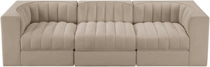Meridian Furniture Rummi Channel Tufted Beige Velvet Modular Sofa with Stain Resistant Performance Fabric 660Beige-S97
