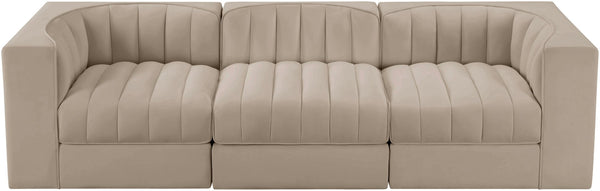 Meridian Furniture Rummi Channel Tufted Beige Velvet Modular Sofa with Stain Resistant Performance Fabric 660Beige-S97