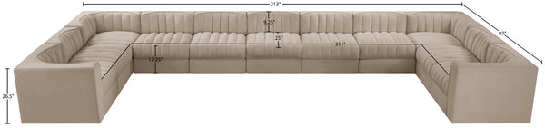 Meridian Furniture Rummi Channel Tufted Velvet 11 Piece Modular Sectional for Open Living Spaces 660Beige-Sec11A