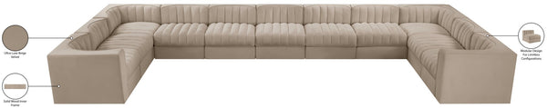 Meridian Furniture Rummi Channel Tufted Velvet 11 Piece Modular Sectional for Open Living Spaces 660Beige-Sec11A