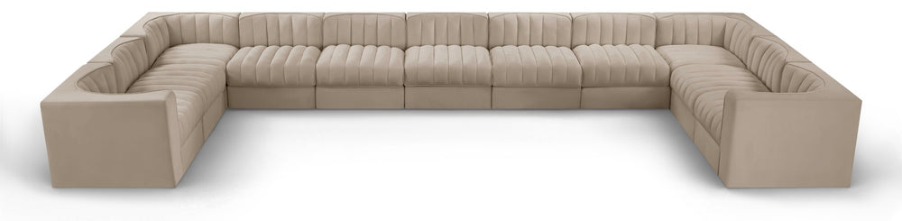 Meridian Furniture Rummi Channel Tufted Velvet 11 Piece Modular Sectional for Open Living Spaces 660Beige-Sec11A