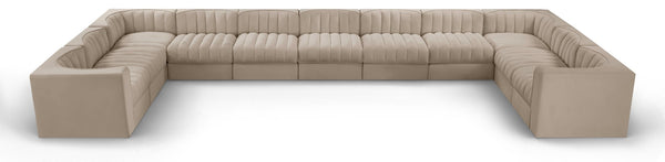 Meridian Furniture Rummi Channel Tufted Velvet 11 Piece Modular Sectional for Open Living Spaces 660Beige-Sec11A
