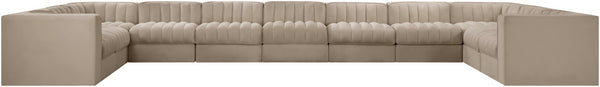 Meridian Furniture Rummi Channel Tufted Velvet 11 Piece Modular Sectional for Open Living Spaces 660Beige-Sec11A