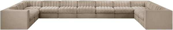 Meridian Furniture Rummi Channel Tufted Velvet 11 Piece Modular Sectional for Open Living Spaces 660Beige-Sec11A