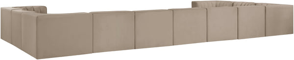Meridian Furniture Rummi Channel Tufted Velvet 11 Piece Modular Sectional for Open Living Spaces 660Beige-Sec11A