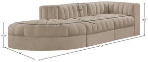 Meridian Furniture Rummi Channel Tufted Velvet Modular Sectional Sofa with Solid Wood Frame for Modern Living Beige 660Beige-Sec3A