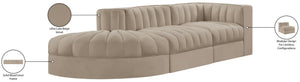Meridian Furniture Rummi Channel Tufted Velvet Modular Sectional Sofa with Solid Wood Frame for Modern Living Beige 660Beige-Sec3A