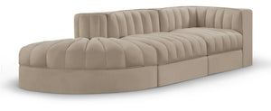 Meridian Furniture Rummi Channel Tufted Velvet Modular Sectional Sofa with Solid Wood Frame for Modern Living Beige 660Beige-Sec3A