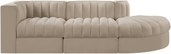 Meridian Furniture Rummi Channel Tufted Velvet Modular Sectional Sofa with Solid Wood Frame for Modern Living Beige 660Beige-Sec3A