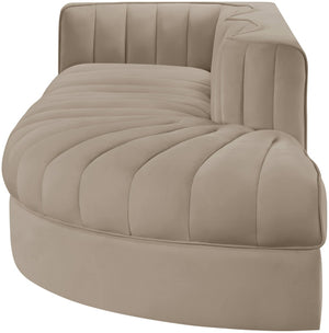 Meridian Furniture Rummi Channel Tufted Velvet Modular Sectional Sofa with Solid Wood Frame for Modern Living Beige 660Beige-Sec3A