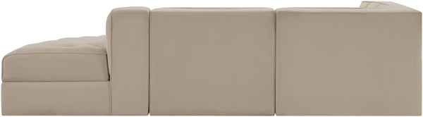 Meridian Furniture Rummi Channel Tufted Velvet Modular Sectional Sofa with Solid Wood Frame for Modern Living Beige 660Beige-Sec3A