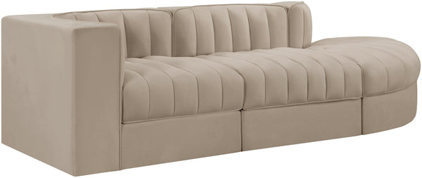 Meridian Furniture Rummi Channel Tufted Velvet Modular Sectional Sofa with Solid Wood Frame for Modern Living Beige 660Beige-Sec3A