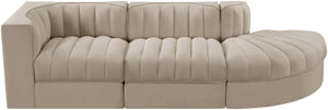 Meridian Furniture Rummi Channel Tufted Velvet Modular Sectional Sofa with Solid Wood Frame for Modern Living Beige 660Beige-Sec3A