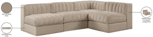 Meridian Furniture Rummi Four Piece Modular Sectional Velvet Sofa with Channel Tufting for Living Room 660Beige-Sec4A