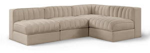 Meridian Furniture Rummi Four Piece Modular Sectional Velvet Sofa with Channel Tufting for Living Room 660Beige-Sec4A