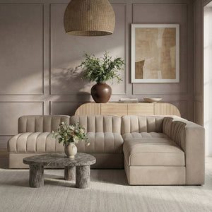 Meridian Furniture Rummi Four Piece Modular Sectional Velvet Sofa with Channel Tufting for Living Room 660Beige-Sec4A