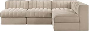 Meridian Furniture Rummi Four Piece Modular Sectional Velvet Sofa with Channel Tufting for Living Room 660Beige-Sec4A
