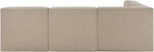 Meridian Furniture Rummi Four Piece Modular Sectional Velvet Sofa with Channel Tufting for Living Room 660Beige-Sec4A
