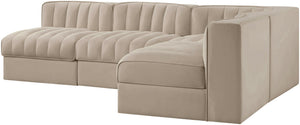 Meridian Furniture Rummi Four Piece Modular Sectional Velvet Sofa with Channel Tufting for Living Room 660Beige-Sec4A