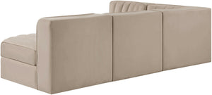Meridian Furniture Rummi Four Piece Modular Sectional Velvet Sofa with Channel Tufting for Living Room 660Beige-Sec4A