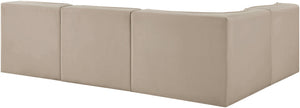 Meridian Furniture Rummi Four Piece Modular Sectional Velvet Sofa with Channel Tufting for Living Room 660Beige-Sec4A