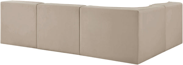 Meridian Furniture Rummi Four Piece Modular Sectional Velvet Sofa with Channel Tufting for Living Room 660Beige-Sec4A