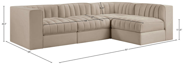 Meridian Furniture Rummi Velvet Modular Sectional with Channel Tufting for Modern Living Spaces 660Beige-Sec4B